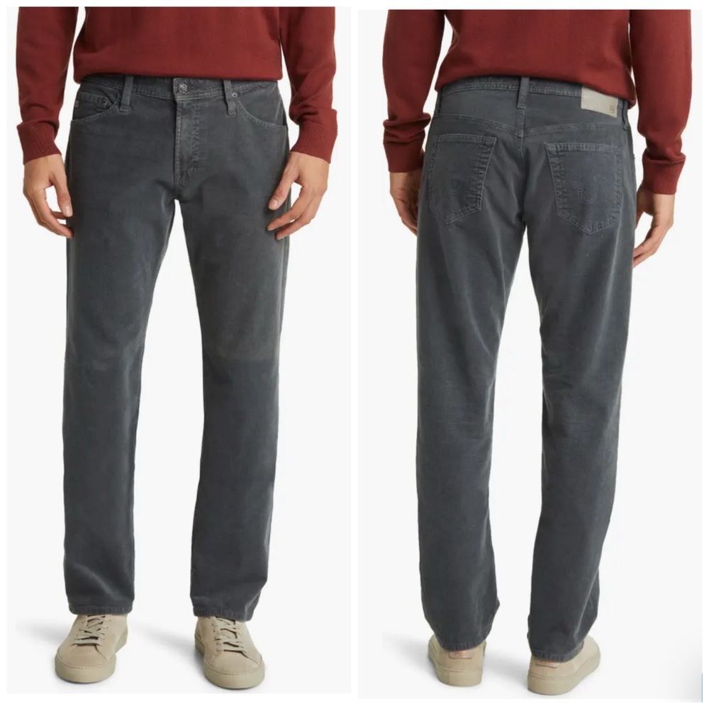 AG Adriano Goldschmied Graduate Tailored Straight Leg Corduroy Pants Grey 34R